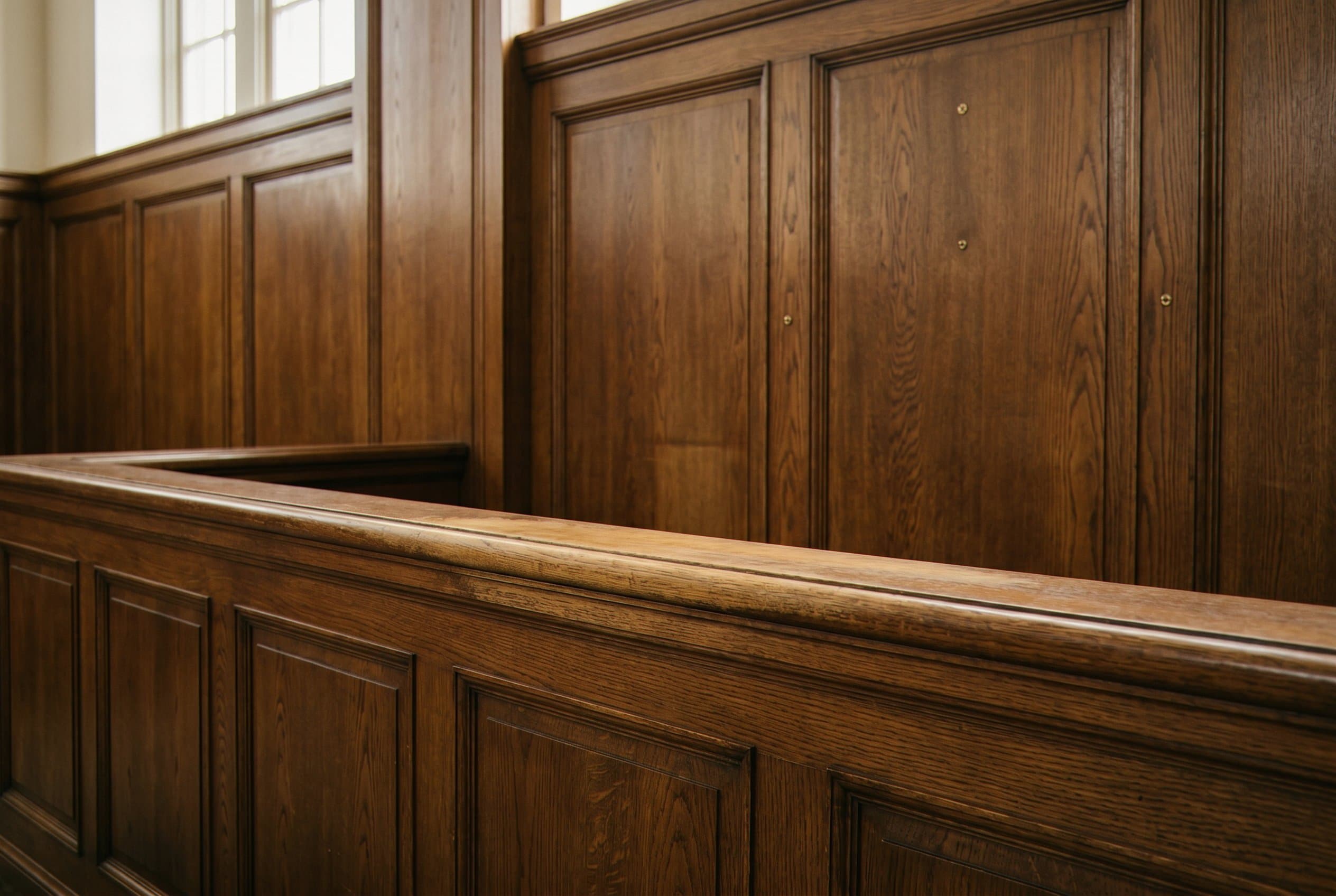Dignified wood paneling in courtroom