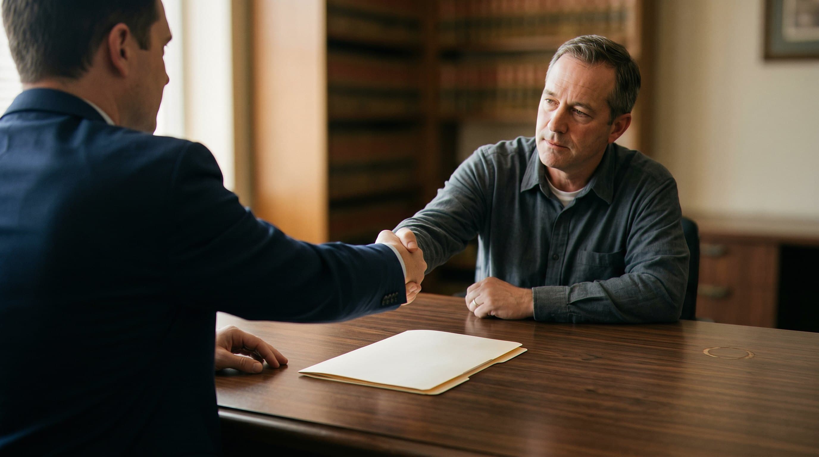 Professional handshake in legal consultation