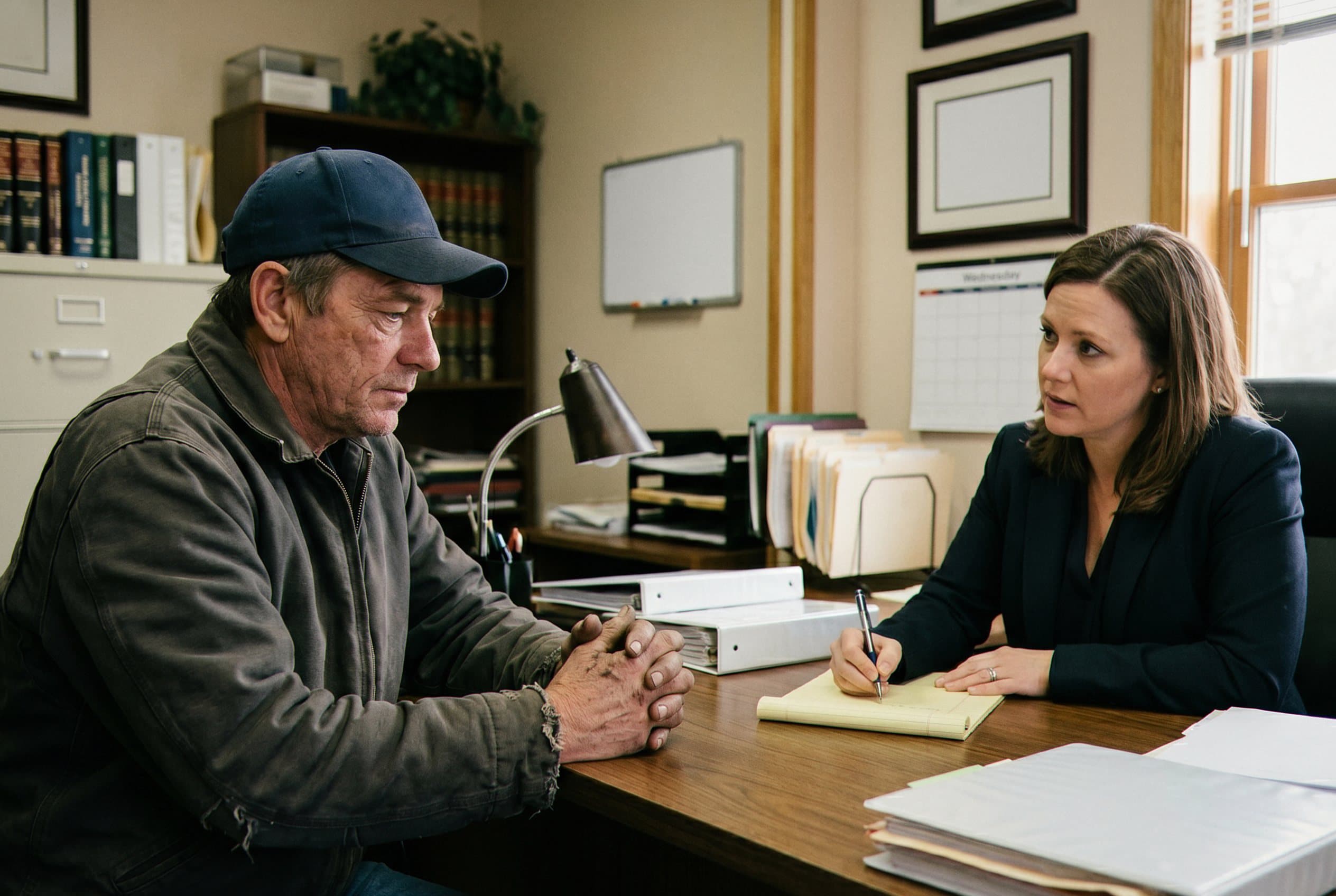 Truck driver in legal consultation