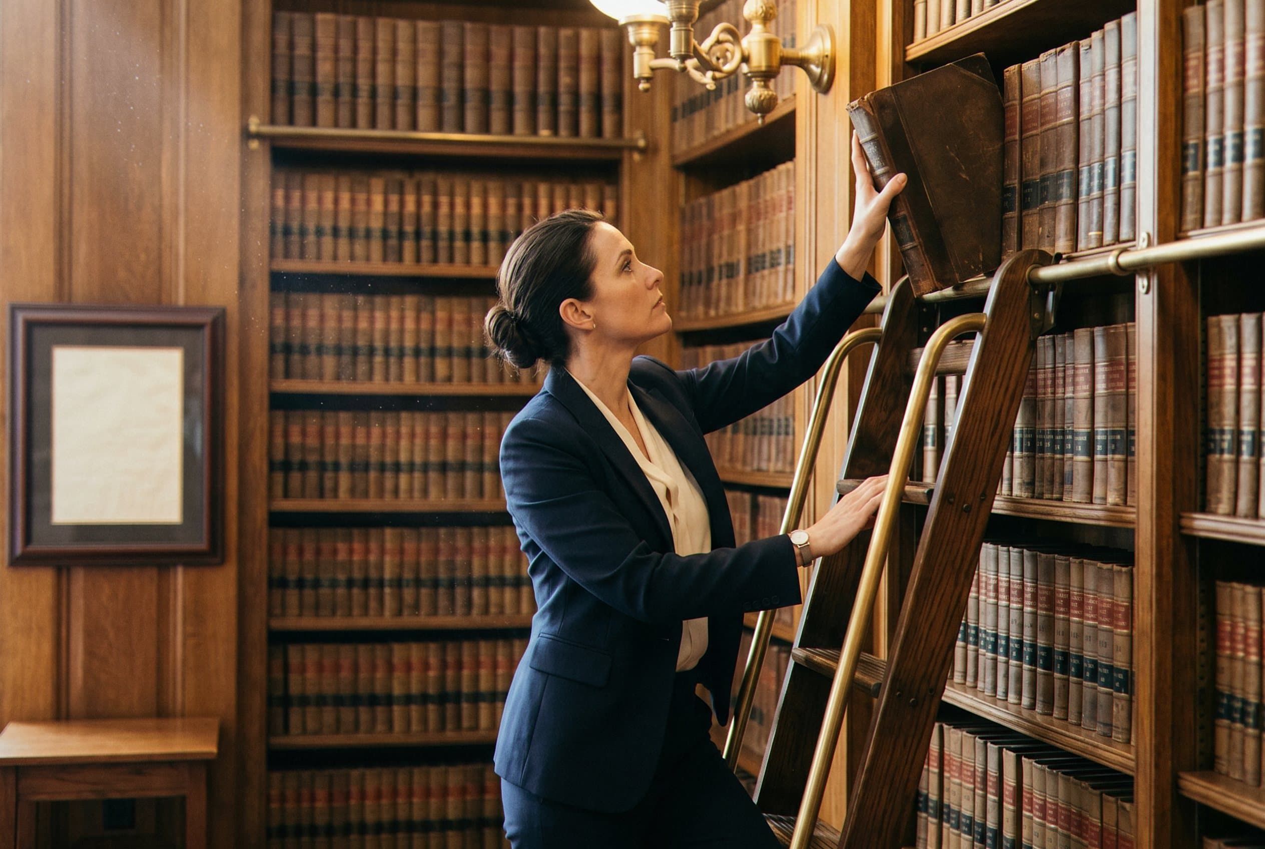 Attorney researching law in library