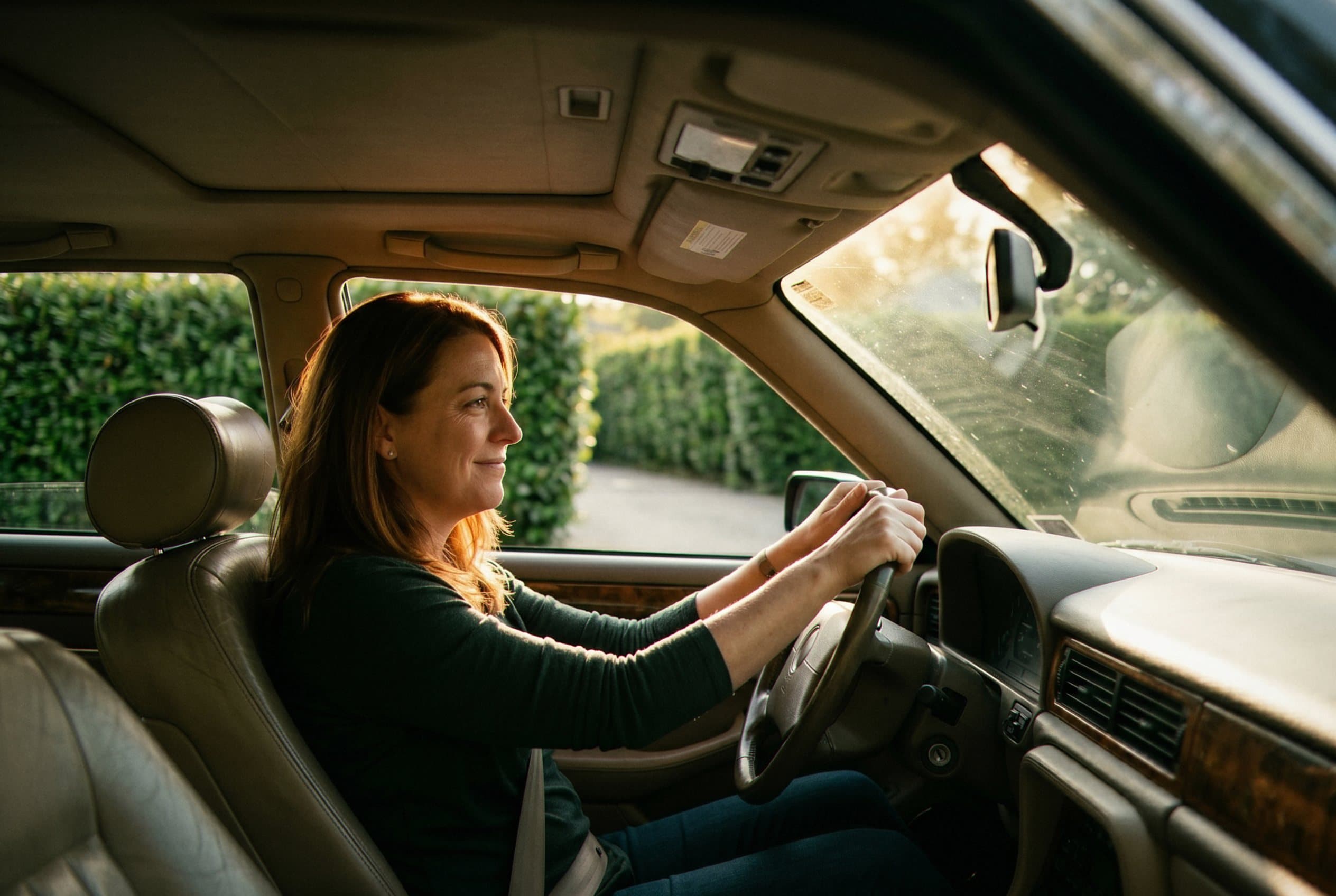 Driver feeling relief behind wheel