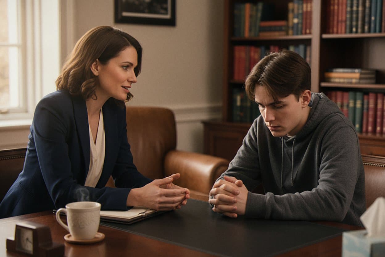 Attorney reassuring worried teenager