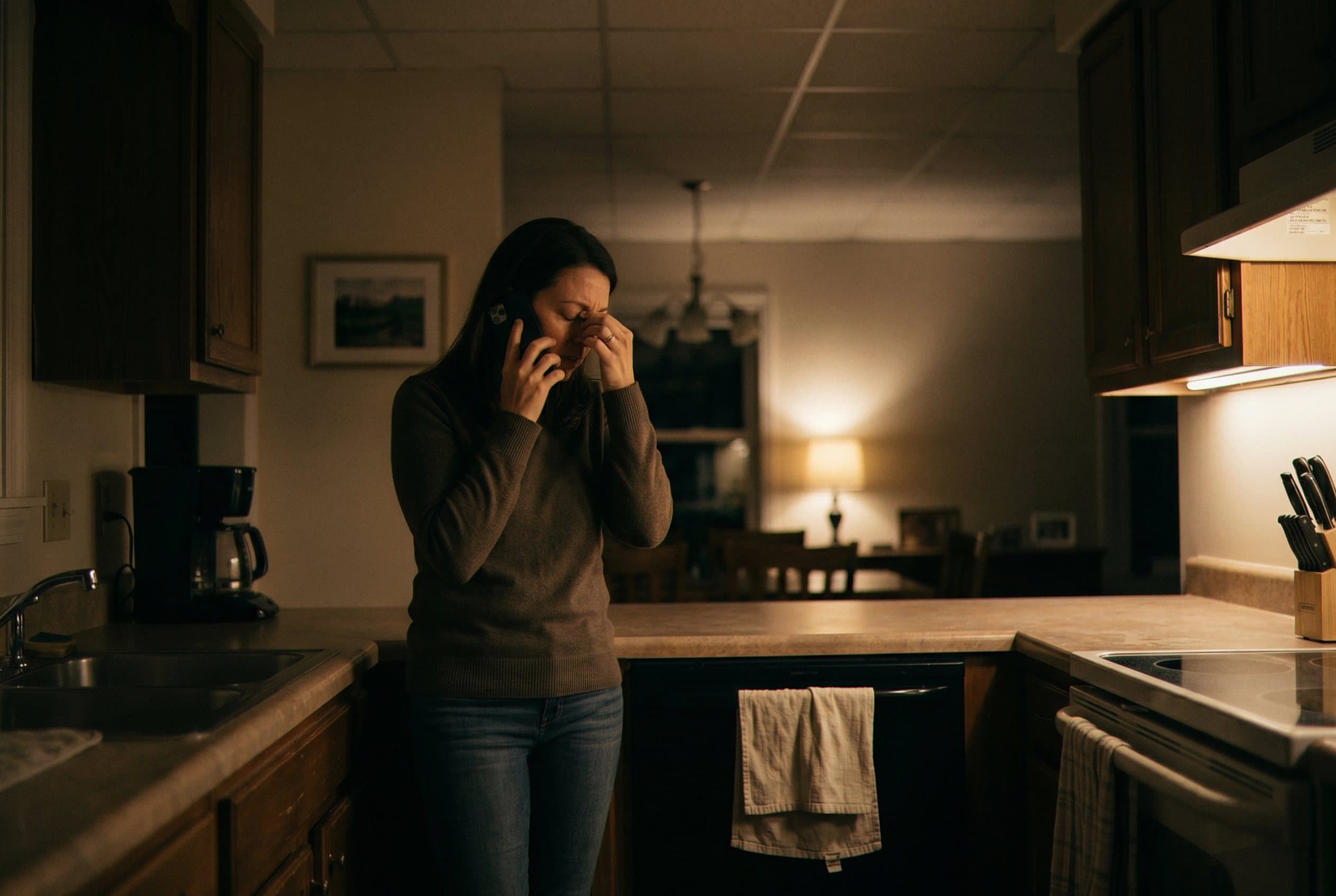 Mother making important phone call