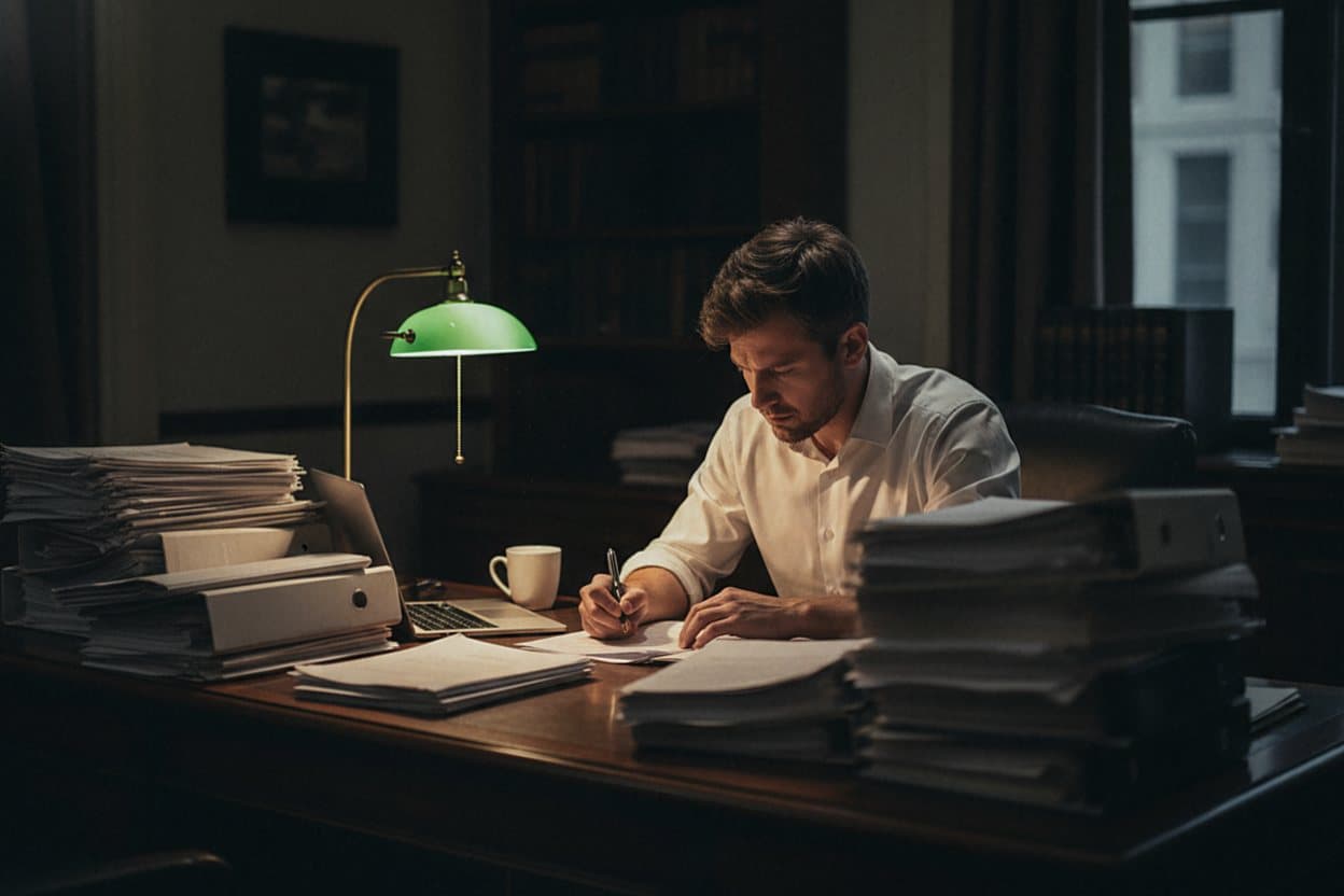 Attorney preparing case late at night